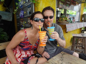 Mom and dad with their smoothies